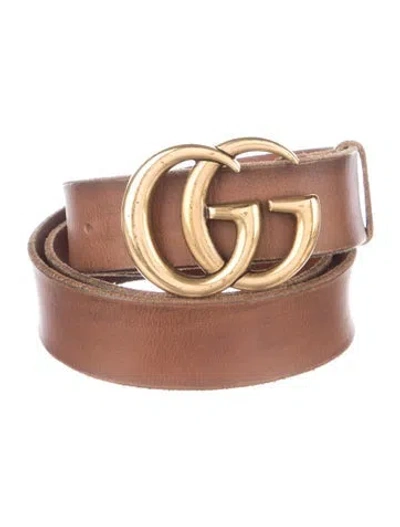 Pre-owned Gucci Double G Logo Leather Belt In Brown