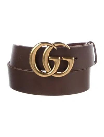 Pre-owned Gucci Double G Logo Leather Belt In Brown