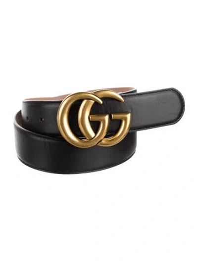 Pre-owned Gucci Double G Logo Leather Belt Kit In Black