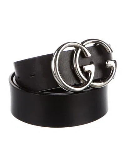 Pre-owned Gucci Double G Logo Leather Belt Kit In Black
