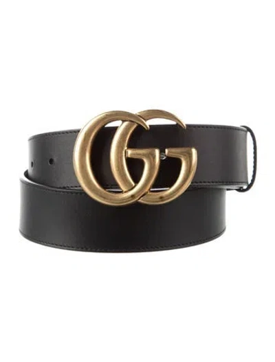 Pre-owned Gucci Double G Logo Leather Belt Kit In Black