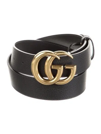 Pre-owned Gucci Double G Logo Leather Belt Kit In Black
