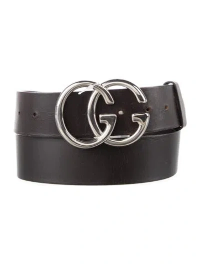 Pre-owned Gucci Double G Logo Leather Belt Kit In Black