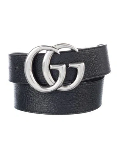 Pre-owned Gucci Double G Logo Leather Belt Kit In Black