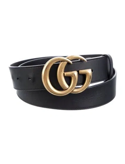 Pre-owned Gucci Double G Logo Leather Belt Kit In Black