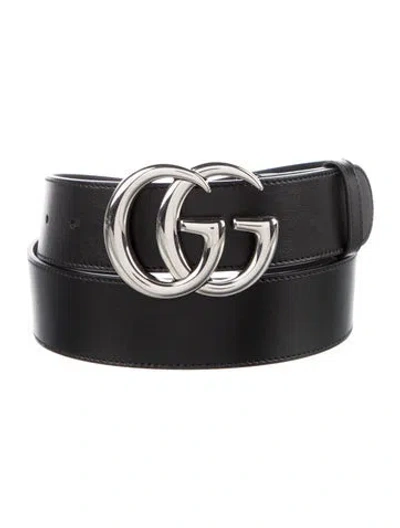 Pre-owned Gucci Double G Logo Leather Belt Kit In Black