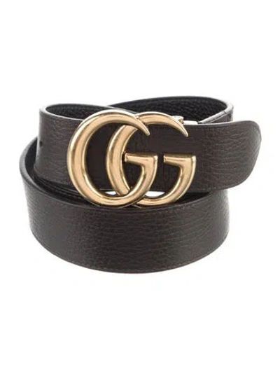 Pre-owned Gucci Double G Logo Leather Belt Kit In Brown