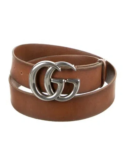 Pre-owned Gucci Double G Logo Leather Belt Kit In Brown