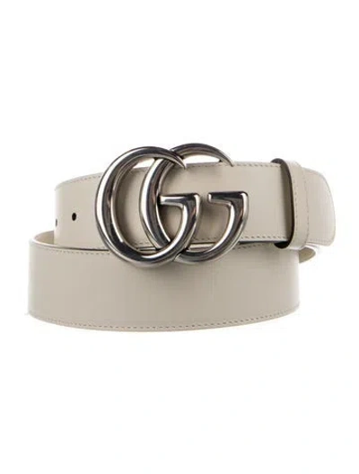Pre-owned Gucci Double G Logo Leather Belt In Neutral