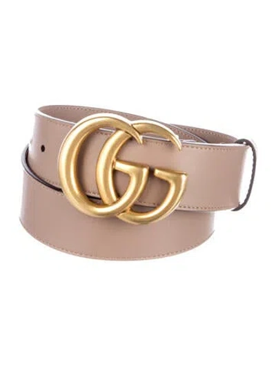 Pre-owned Gucci Double G Logo Leather Belt In Neutral