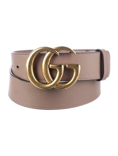 Pre-owned Gucci Double G Logo Leather Belt In Neutral