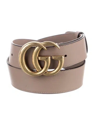 Pre-owned Gucci Double G Logo Leather Belt In Neutral