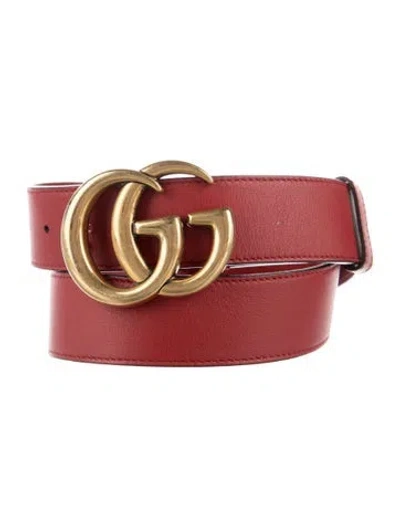 Pre-owned Gucci Double G Logo Leather Belt In Red