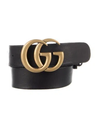Pre-owned Gucci Double G Logo Leather Belt W/ Tags In Black
