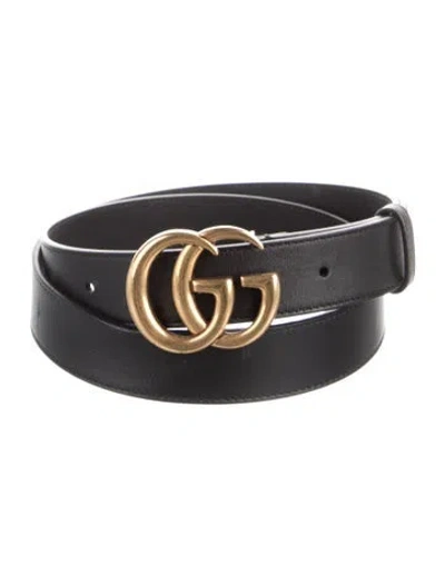 Pre-owned Gucci Double G Logo Leather Belt W/ Tags In Black