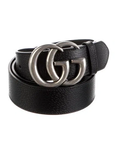 Pre-owned Gucci Double G Logo Leather Belt W/ Tags In Black