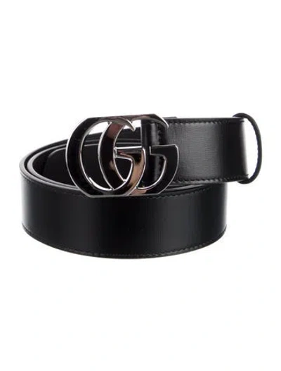 Pre-owned Gucci Double G Logo Leather Belt W/ Tags In Black
