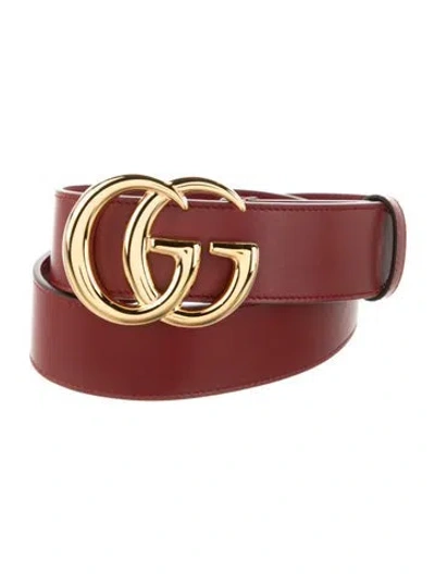 Pre-owned Gucci Double G Logo Leather Belt W/ Tags In Red