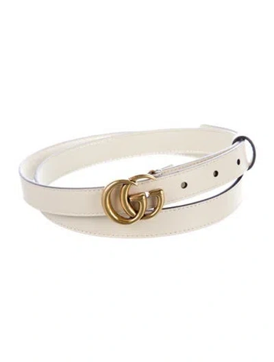 Pre-owned Gucci Double G Logo Leather Belt In White