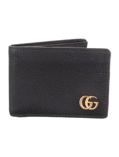 Pre-owned Gucci Double G Logo Leather Bifold Wallet In Black