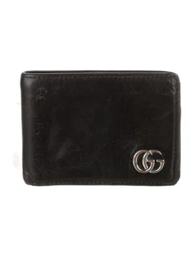 Pre-owned Gucci Double G Logo Leather Bifold Wallet In Black