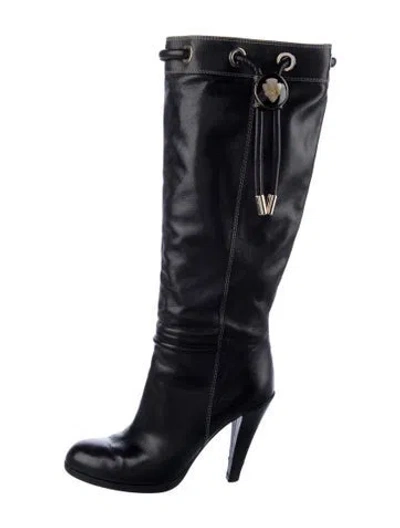 Pre-owned Gucci Double G Logo Leather Boots In Black