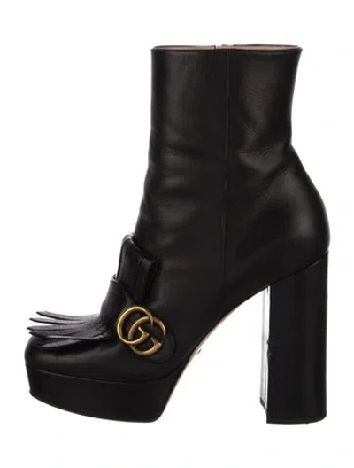 Pre-owned Gucci Double G Logo Leather Boots In Black