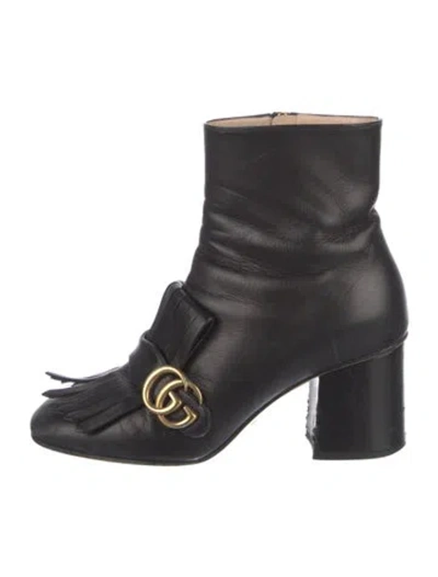Pre-owned Gucci Double G Logo Leather Boots In Black