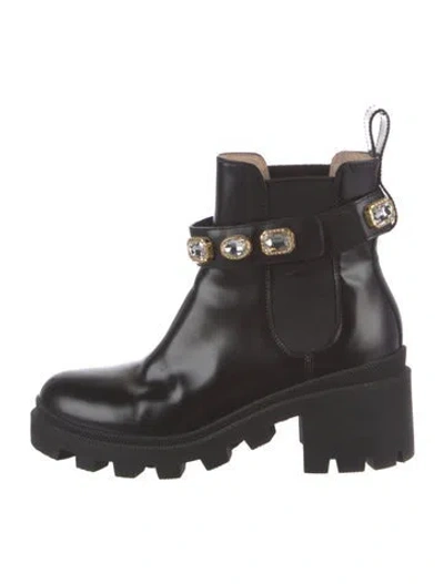 Pre-owned Gucci Double G Logo Leather Boots In Black