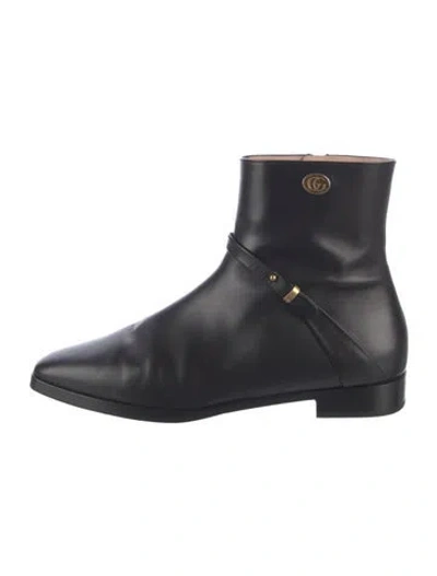 Pre-owned Gucci Double G Logo Leather Boots In Black