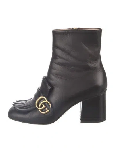 Pre-owned Gucci Double G Logo Leather Boots In Black