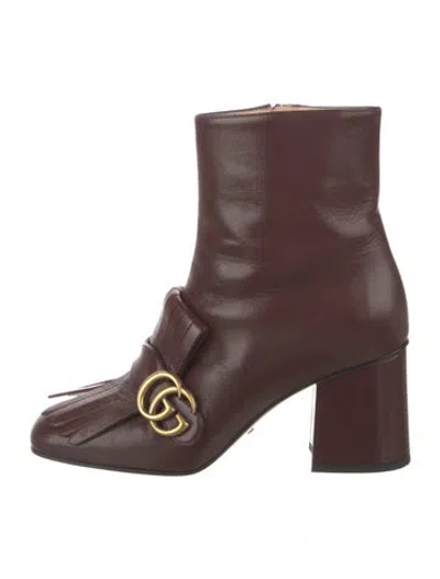 Pre-owned Gucci Double G Logo Leather Boots In Burgundy