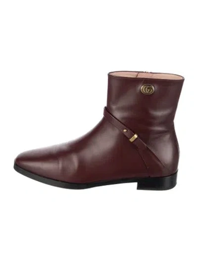 Pre-owned Gucci Double G Logo Leather Boots In Burgundy