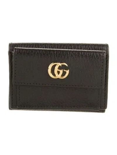 Pre-owned Gucci Double G Logo Leather Card Holder In Black