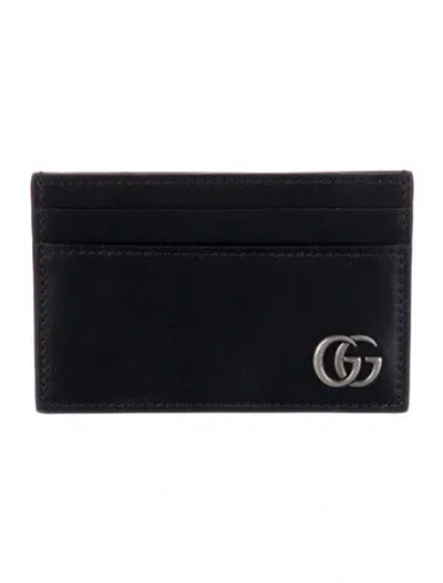 Pre-owned Gucci Double G Logo Leather Card Holder In Black