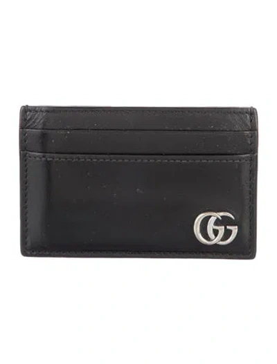 Pre-owned Gucci Double G Logo Leather Card Holder In Black