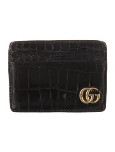 Pre-owned Gucci Double G Logo Leather Card Holder In Black