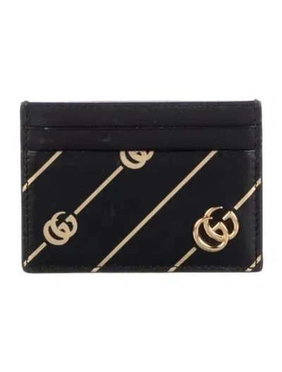 Pre-owned Gucci Double G Logo Leather Card Holder In Black