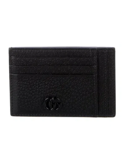 Pre-owned Gucci Double G Logo Leather Card Holder In Black
