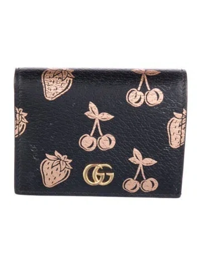 Pre-owned Gucci Double G Logo Leather Card Holder In Black