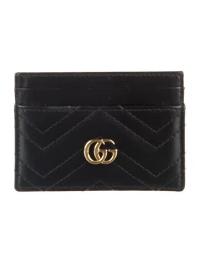 Pre-owned Gucci Double G Logo Leather Card Holder In Black
