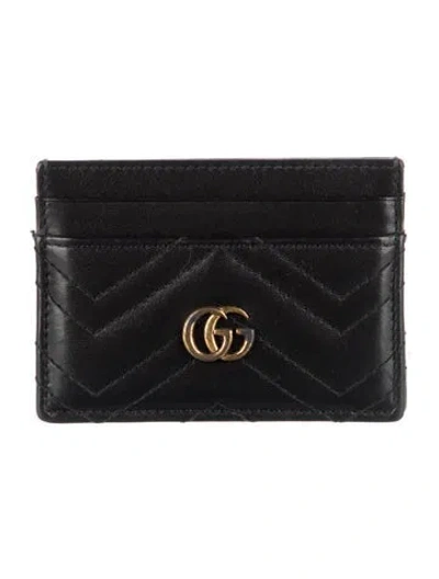 Pre-owned Gucci Double G Logo Leather Card Holder In Black