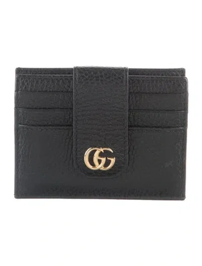 Pre-owned Gucci Double G Logo Leather Card Holder In Black