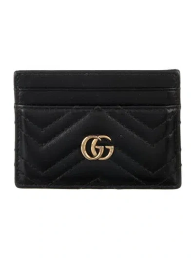 Pre-owned Gucci Double G Logo Leather Card Holder In Black