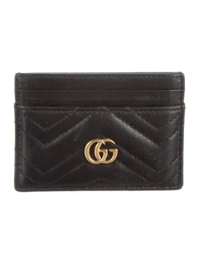 Pre-owned Gucci Double G Logo Leather Card Holder In Black