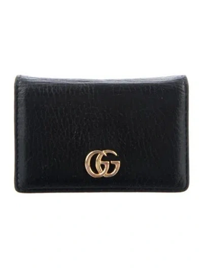 Pre-owned Gucci Double G Logo Leather Card Holder In Black