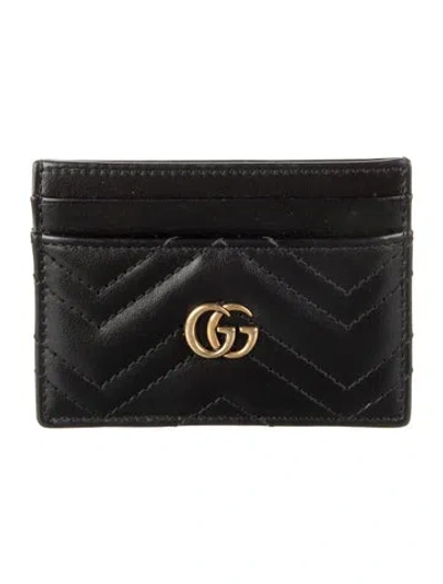 Pre-owned Gucci Double G Logo Leather Card Holder In Black