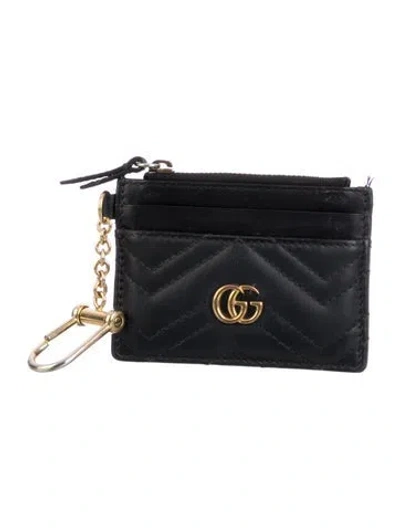 Pre-owned Gucci Double G Logo Leather Card Holder In Black