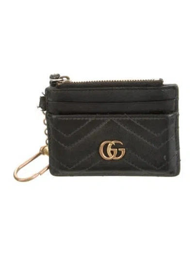 Pre-owned Gucci Double G Logo Leather Card Holder In Black