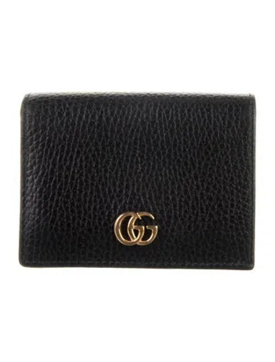 Pre-owned Gucci Double G Logo Leather Card Holder In Black